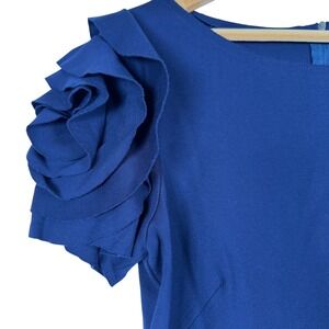 Pietro Brunelli Sheath Dress Womens Medium Blue Rosette Ruffle Sleeve Italy